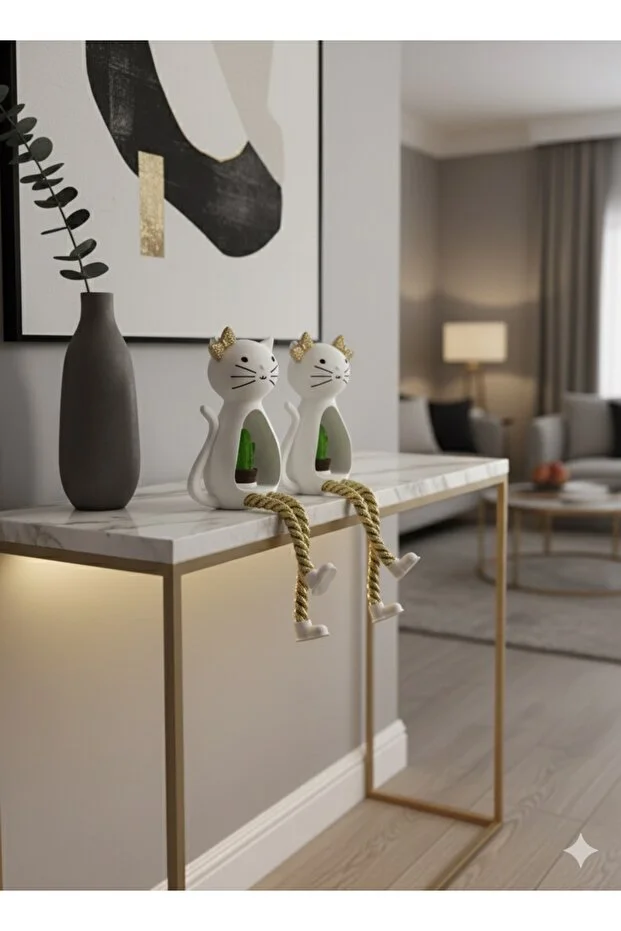 2'li Kedi Dekor Biblo Gold İpli